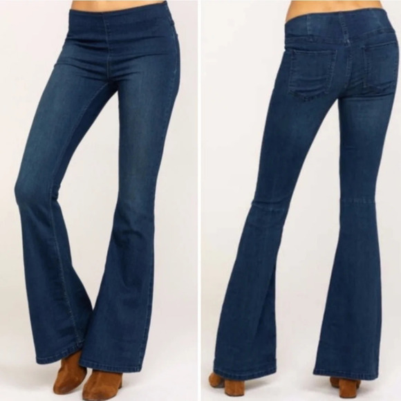 Free People Penny Pull-on Flare Dark Wash size 26 Festival Hippie Western - Picture 4 of 6
